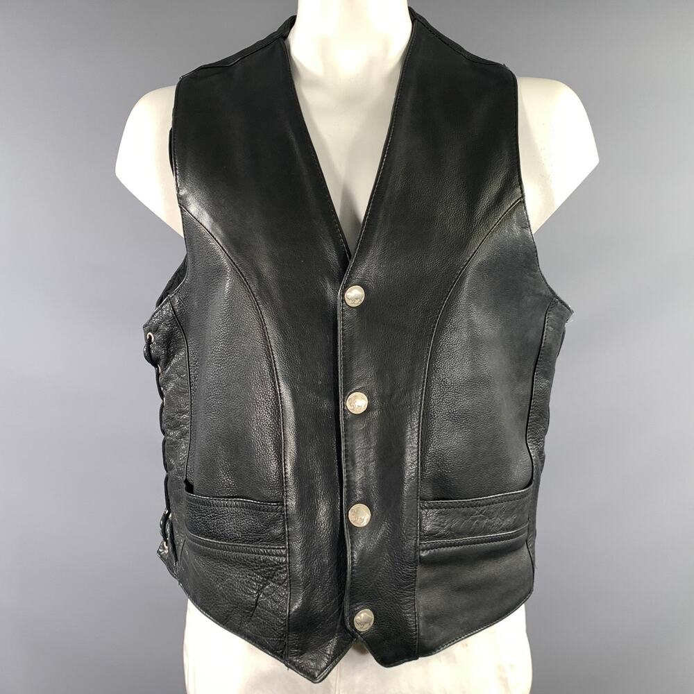 VANCE LEATHERS Size L Black Leather Vest